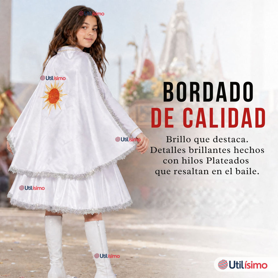 Traje Tirana Diablada Blanco 3 Piezas Juvenil Baile Típico Fiestas Patrias