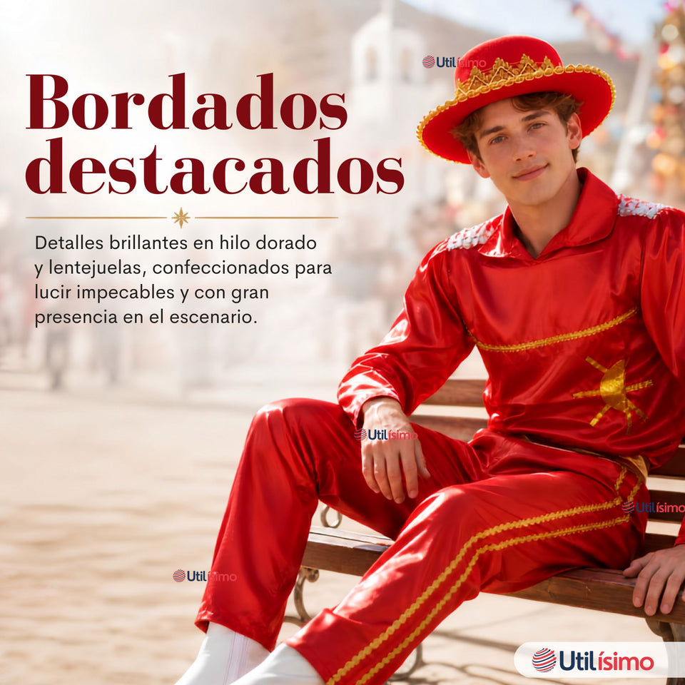 Traje Típico Caporal Rojo Con Sombrero Danza Tradicional Fiestas Patrias