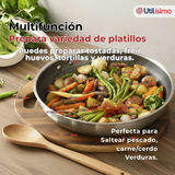 Sartén Acero Inoxidable Antiadherente 24cm +Cuchara de Madera de Bambú