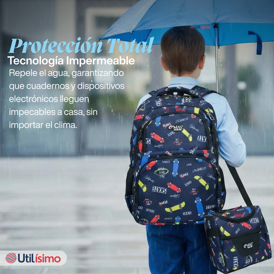 Mochila Bolso Escolar + Lonchera + Estuche 45Cm Niño Tela Oxford