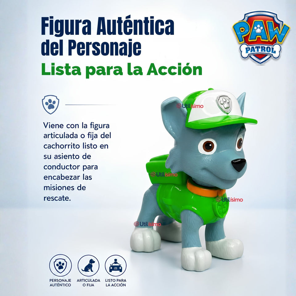 Paw Patrol Camión de reciclaje Rocky con Figura Juguete Niño