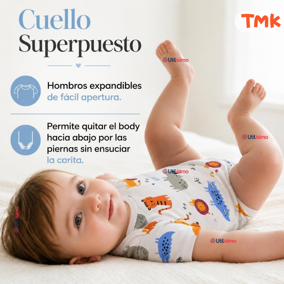 Pack 5 Bodys Manga Corta %100 Algodón Tedmimak Niño Jungle Crew