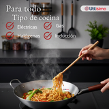 Sartén Wok De Hierro Concavo Con Mango 34cm Plateado