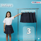 Pack 3 Faldas Escolar Color Azul Uniforme Para Niñas