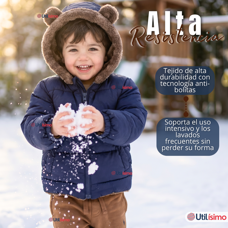 Parka Osito Con Capucha Manga Larga Azul Niño Infantil