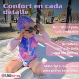 Traje De Baño Enterito Manga Larga con Cremallera y Gorro Bebe Niña Pink Mermaid