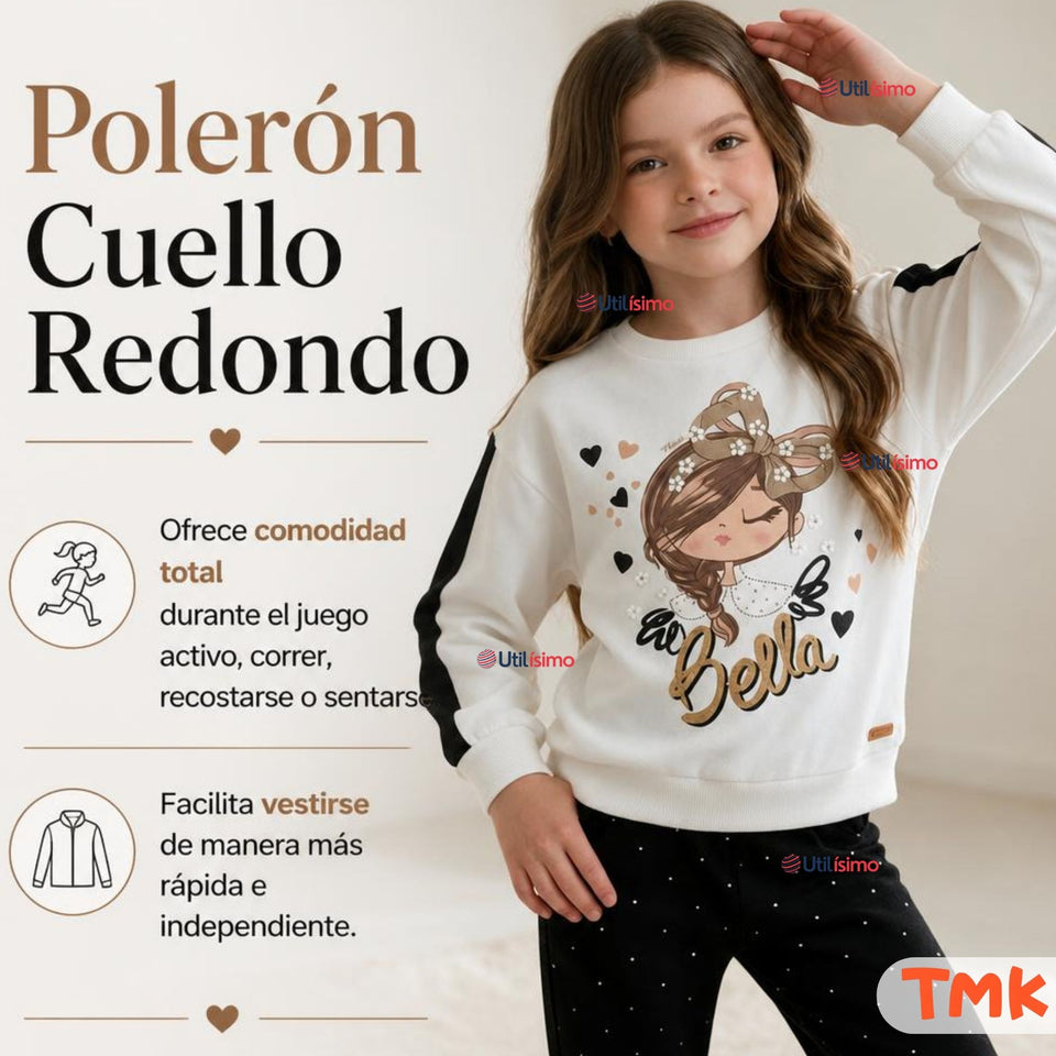 Conjunto 2 Piezas Polerón y Pantalón Buzo 100% Algodón Tedmimak Niña  beautiful charming