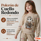Conjunto 2 Piezas Polerón y Buzo 100% Algodón Tedmimak Niña Cat animal Print