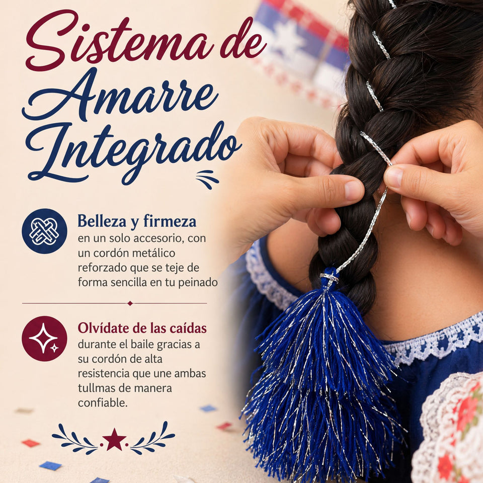 Pack 2 Tulmas Peinado Accesorio Sambo Caporal Azul Baile Típico