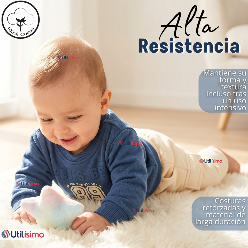Conjunto 2 Piezas Buzo Pantalón Y Polerón De Algodón Azul Bebé Niño