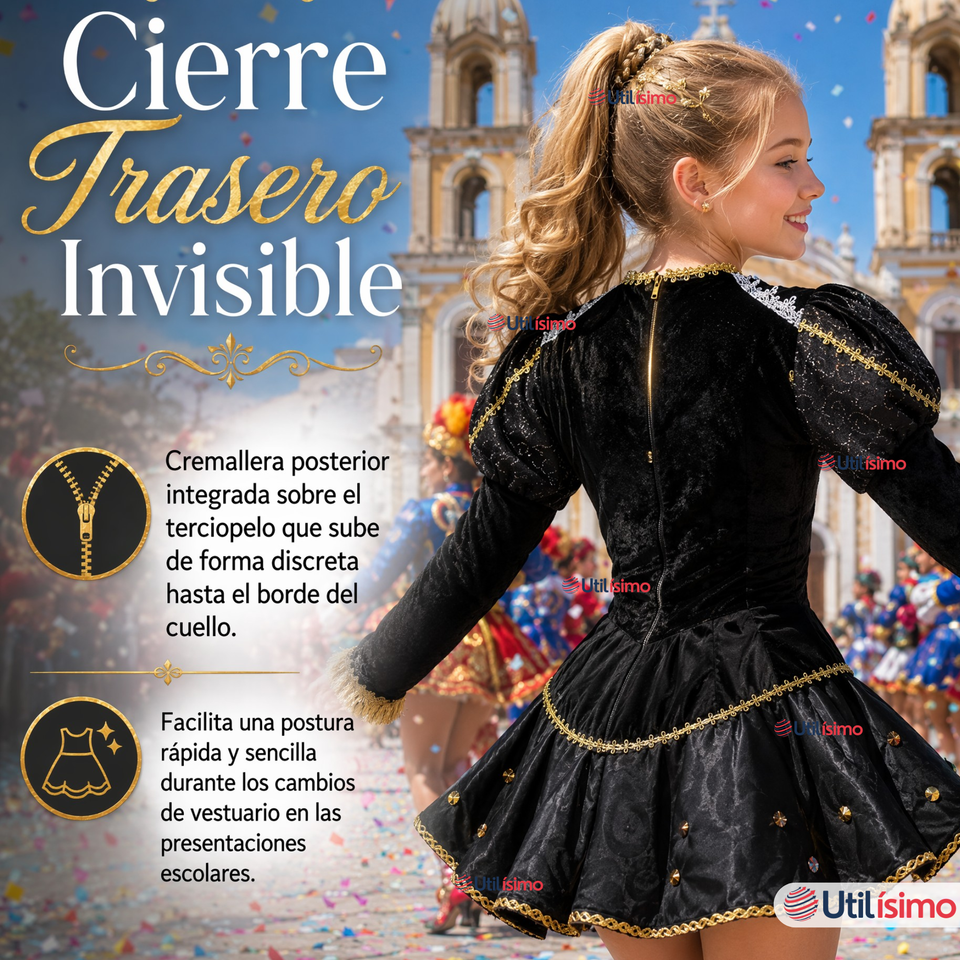 Traje Caporal Típico Tradicional Negro 2 Piezas Juvenil Fiestas Patrias