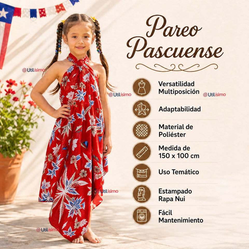 Pareo Pascuense Niña Hawaiano Rojo Danza Fiestas Patrias