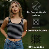 Camiseta Rayas 100% Algodón Básica Lisa Elástica Mujer Colores Surtidos