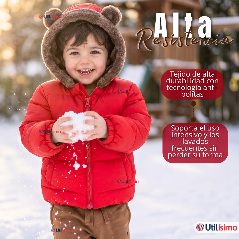 Parka Osito Con Capucha Manga Larga Rojo Niño Infantil