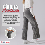 Pantalón Cotelé Palazzo Polar Con Chiporro Elasticado Térmico Gris Melange