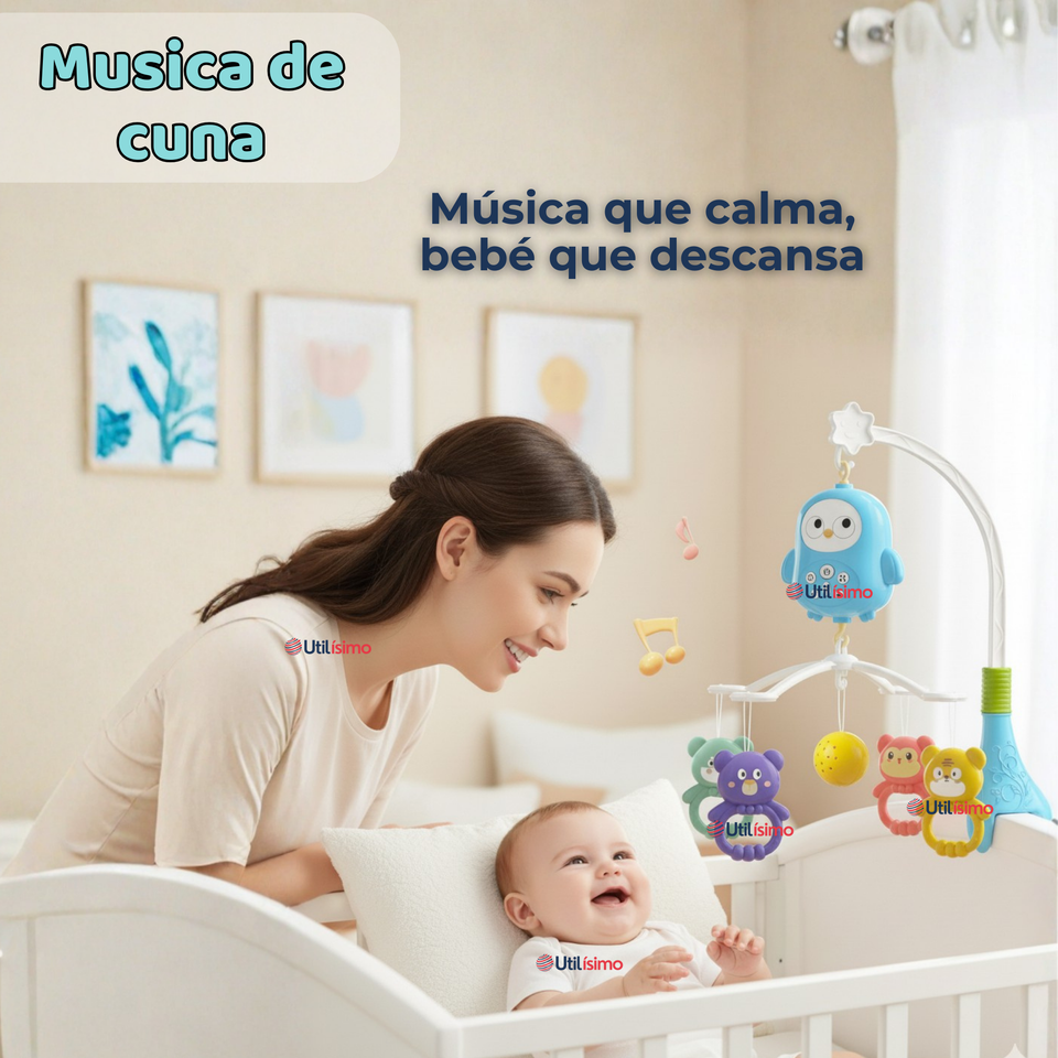 Móvil Sonajero Giratorio Musical Bebé Niño Azul