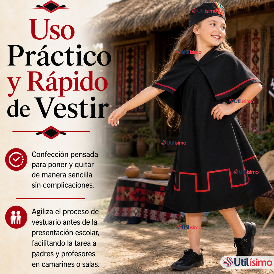 Pack 3 Trajes Típicos Vestidos Mapuche 9 Piezas Juvenil Fechas Patrias