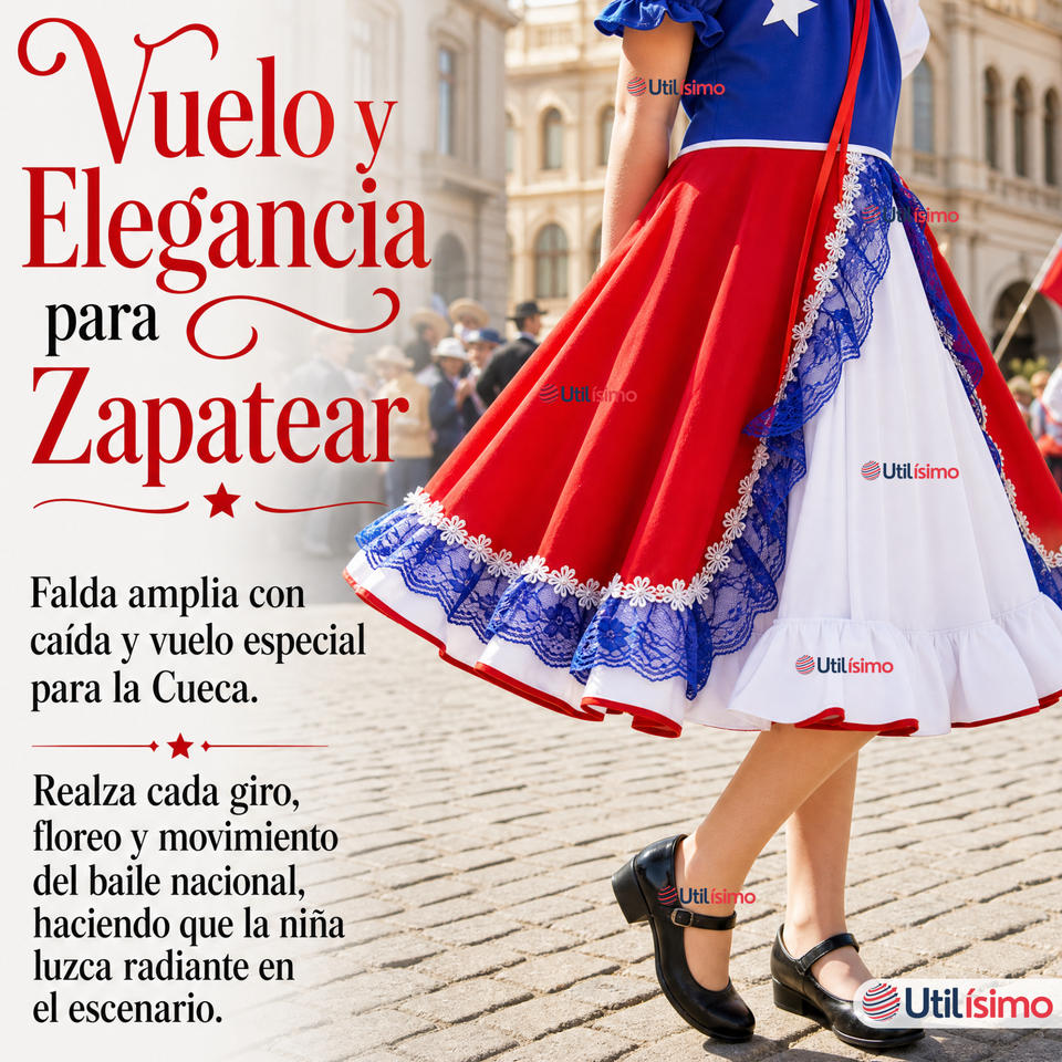 Vestido Chinita Huasa Niña Bandera Chile Fechas Patrias