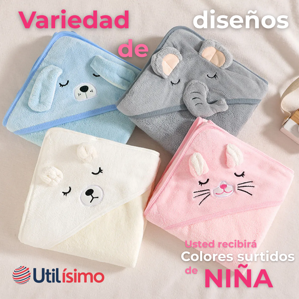 Toalla de Bebé Con Capucha Animales Surtido Niña