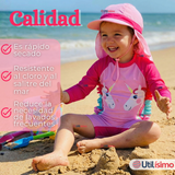Traje de Baño Enterito Cremallera Manga Larga Con Gorro Niña 1 a 5 años Pink Unicorn