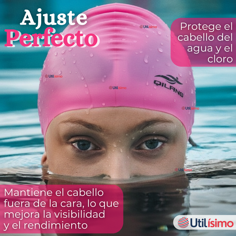 Gorro Natación Baño Con Protector De Orejas Silicona Color Rosado 12 años en adelante