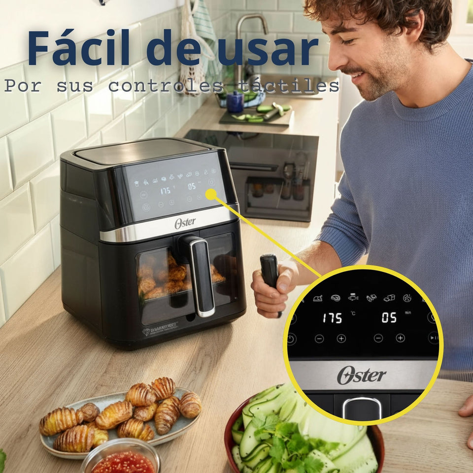 Oster® Freidora de Aire Digital, Recubrimiento Oster® DiamondForce, 6L de Capacidad, 10 Programas Automáticos, CKSTAF60WDDF