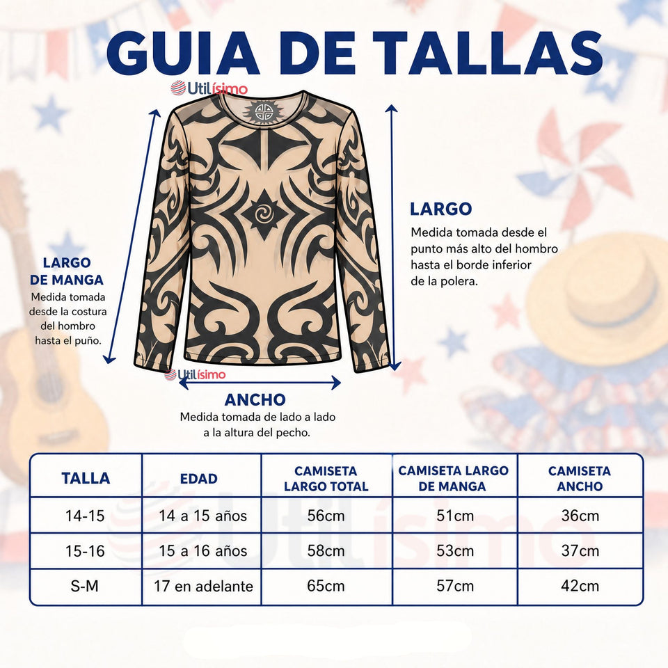 Polera Diseño Tattoo Juvenil Rapa Nui Estilo Pascuense Traje Danza
