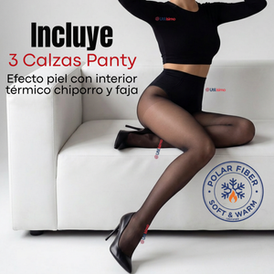 Pack 3 Calzas Pantys Efecto Piel Con Faja Polar Térmica Elasticada