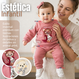 Conjunto 3 Piezas Buzo Pantalón Polerón Body De Algodón Rosado Bebé Niña