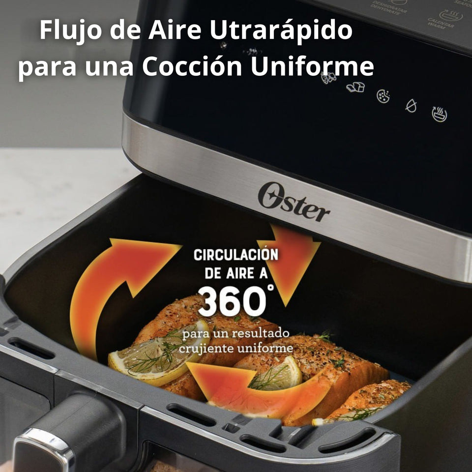 Oster® Freidora de Aire Manual, Recubrimiento Oster® DiamondForce, 4L de Capacidad, con Controles de Tiempo y Temperatura, CKSTAF401MDF + 100 Forros Desechables para Air Fryer