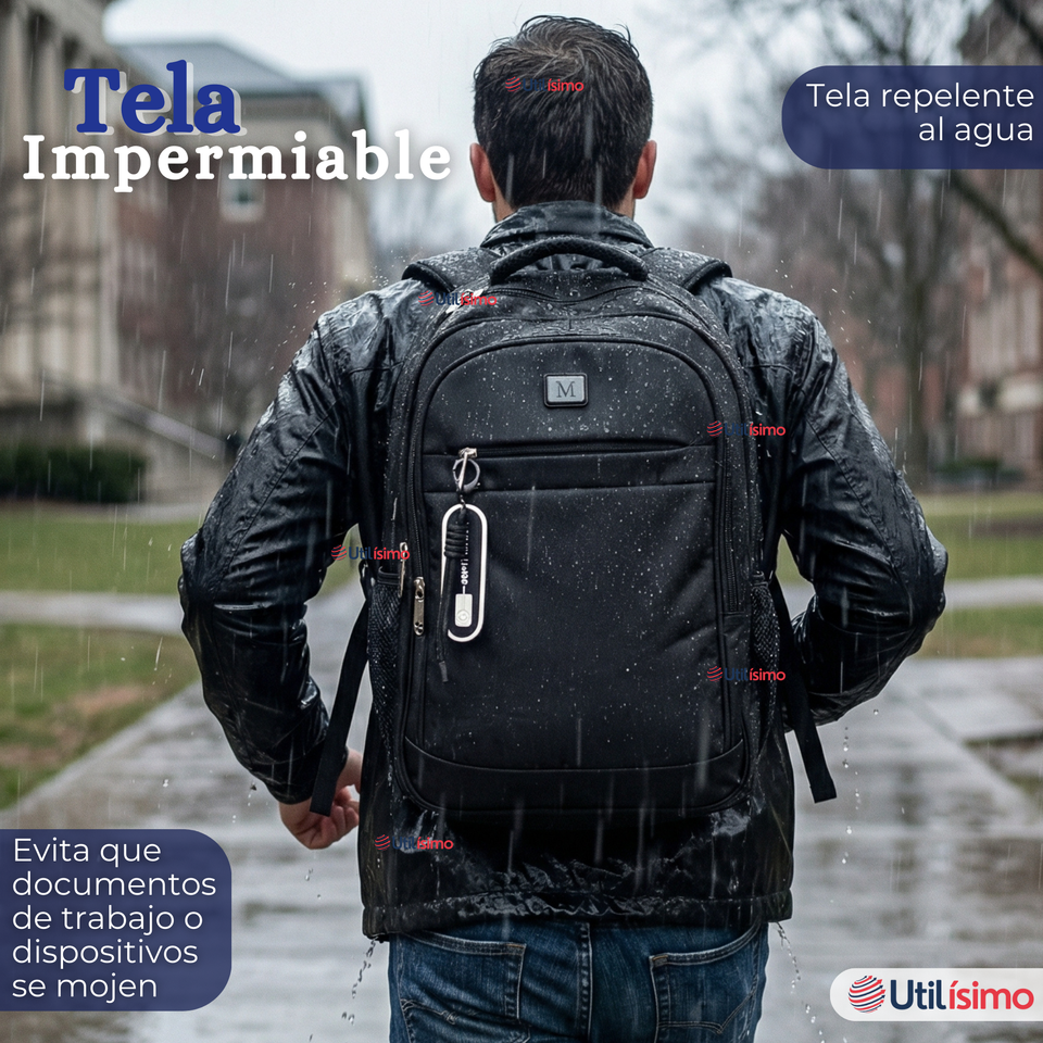 Mochila Multifuncional Ejecutiva Escolar Viaje Cabina Impermeable Resistente Notebook 46cm Negro 23L