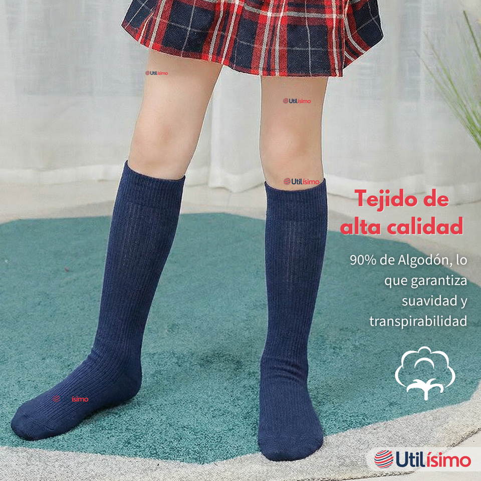 Calcetín Escolar Largo Algodón Azul Niñas