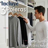Pack 3 Camisetas Poleras Algodón Primera Capa Manga Larga Hombre Cuello Redondo
