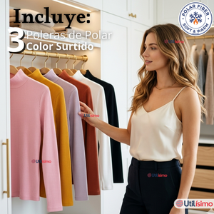 Pack 3 Camisetas Poleras Polar Primera Capa Acanalada Cuello Beatle Manga Larga Colores Surtidos Mujer