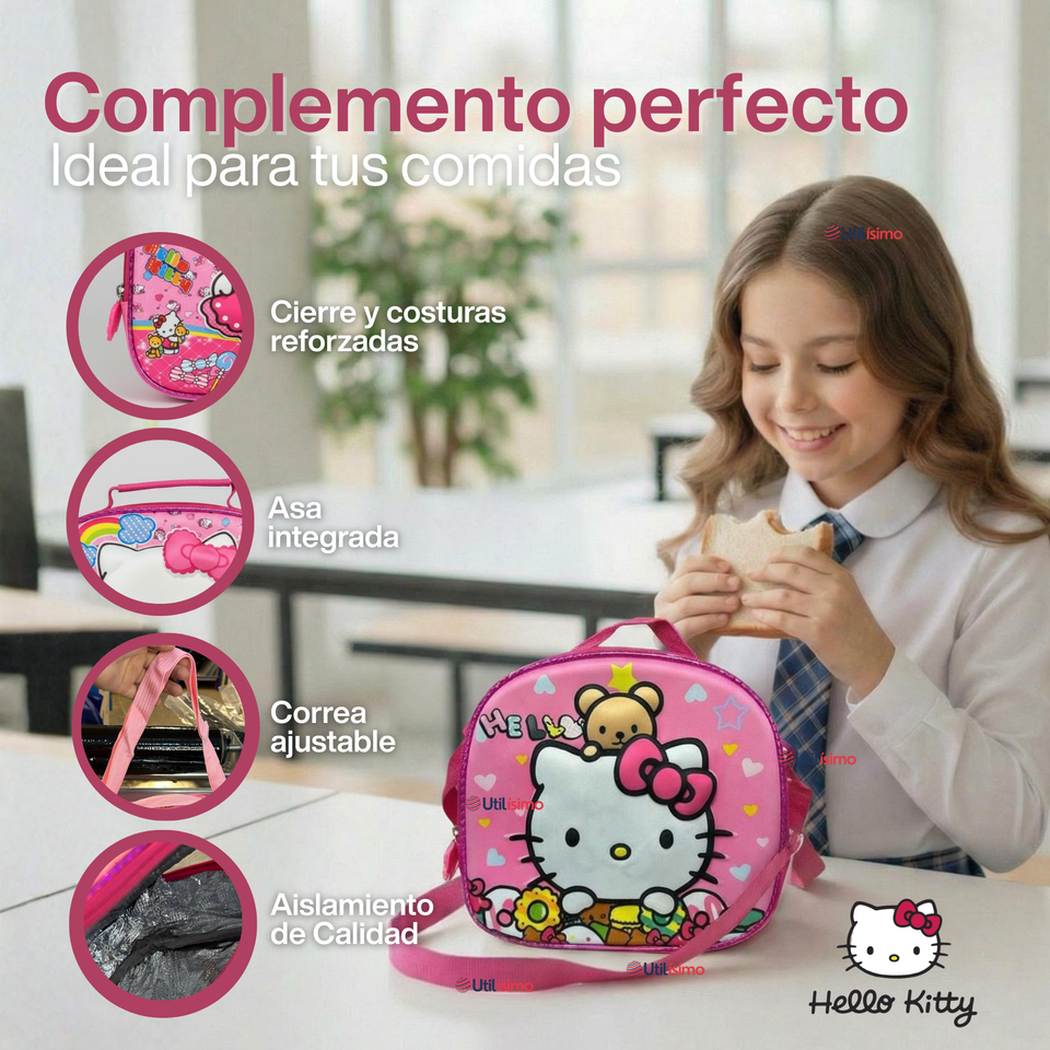 Mochila Escolar Hello Kitty Flowers Con Ruedas Desmontables + Estuche + Lonchera Niña Poliéster