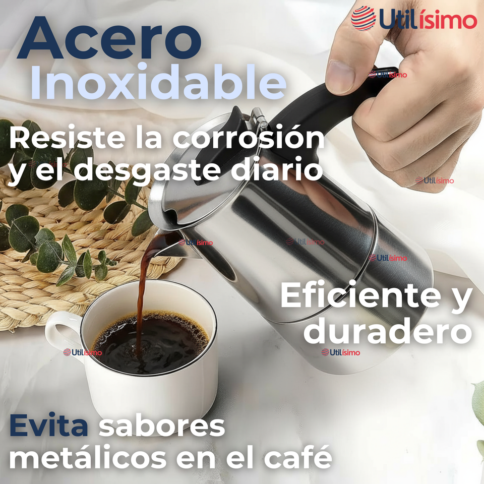 Cafetera Italiana Expresso 500ml 6 Tazas Acero Inoxidable Plateado