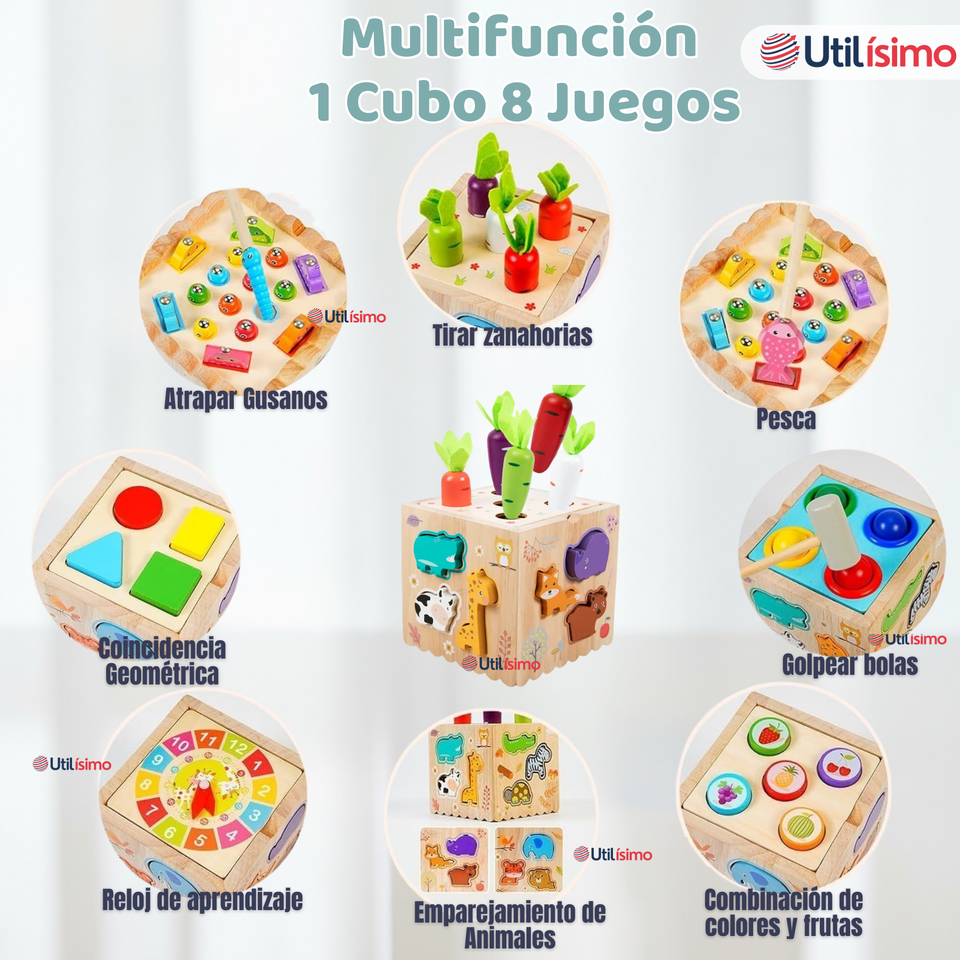 Cubo Didáctico Montessori Niño o Niña Juguete Multifuncional Madera Bebe Infantil