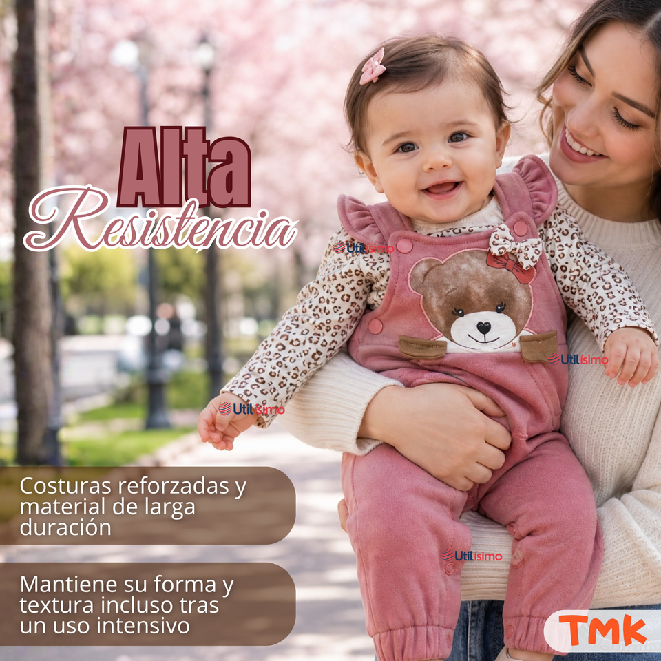 Conjunto 2 Piezas Jardinera Polera Manga Larga 100% Algodón Tedmimak Bebé Niña Jumper