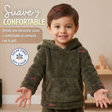 Buzo Polerón Conjunto Polar Niño Con Capucha Unicolor Verde Oscuro