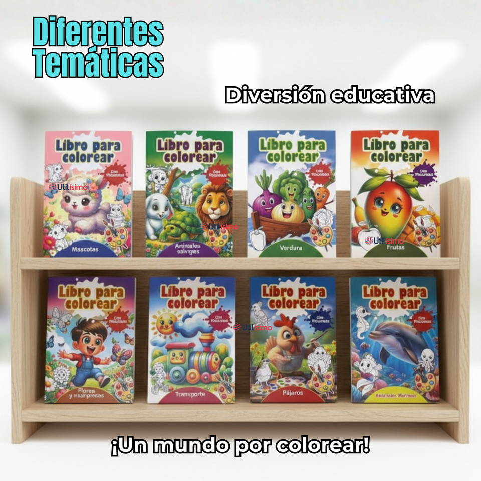 Pack 3 Libros Para Colorear Pintar  Educativo Con Stickers Diseños Surtidos