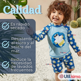 Traje de Baño Manga Larga Pantalón Corto 2 Piezas Corte Split Niño 3 a 9 años Blue Polar Bear