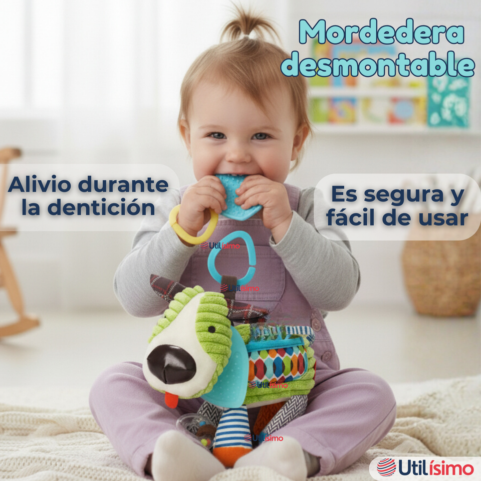 Juguete Peluche Animales Sensorial Con Mordedor Y Sonajero Diseño Perrito Niña y Niño