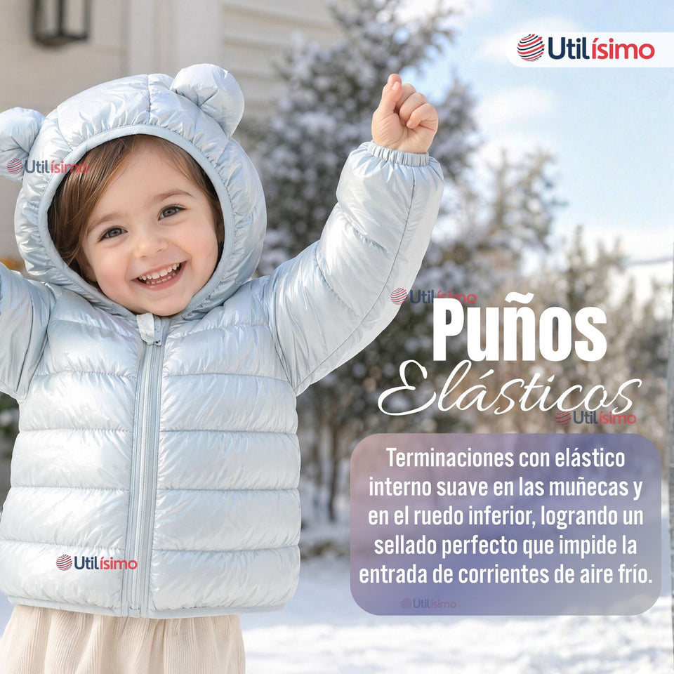 Parka Bebé Niña Celeste Térmica Acolchada Con Orejitas Sweet Sky