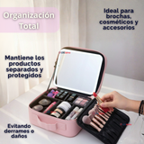 Estuche Maquillaje 2 en 1 Bolso Cosmetiquero Espejo Con Luz Led Organizador