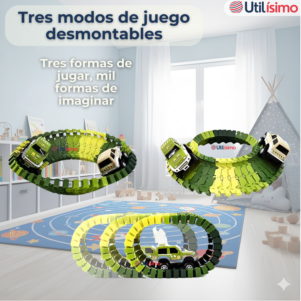 Pista Carreras de Auto Juguete Flexible Dinosaurio 120 Piezas