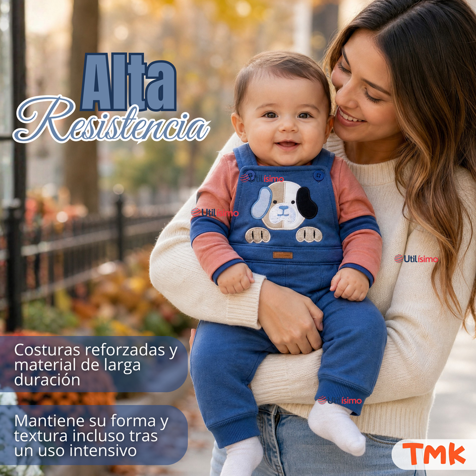 Conjunto 2 Piezas Jardinera Polera Manga Larga 100% Algodón Bebé Niño Jumper Tedmimak Adorable Puppy