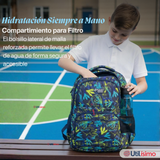 Mochila Bolso Escolar + Lonchera + Estuche 45Cm Niño Tela Oxford Blue Dinosaur