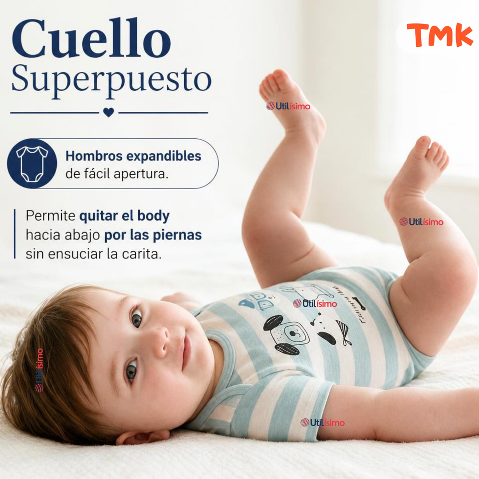 Pack 5 Bodys Manga Corta %100 Algodón Tedmimak Niño Playful Pups