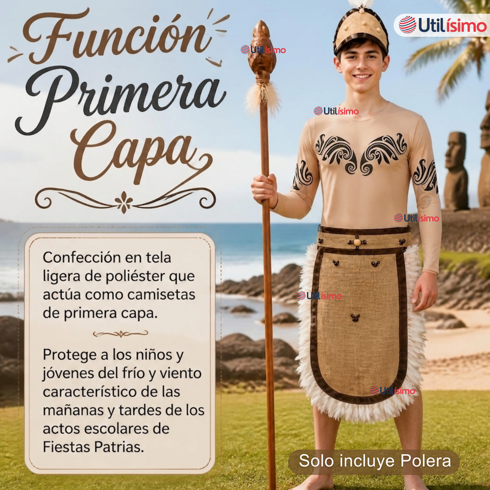 Pack 3 Poleras Efecto Piel Con Tatuajes Juvenil Rapa Nui Fiestas Patrias