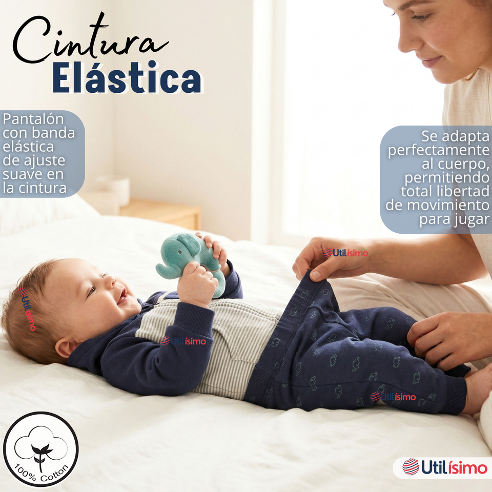 Conjunto 2 Piezas Buzo Pantalón Y Polerón De Algodón Azul Tortuga Bebé Niño